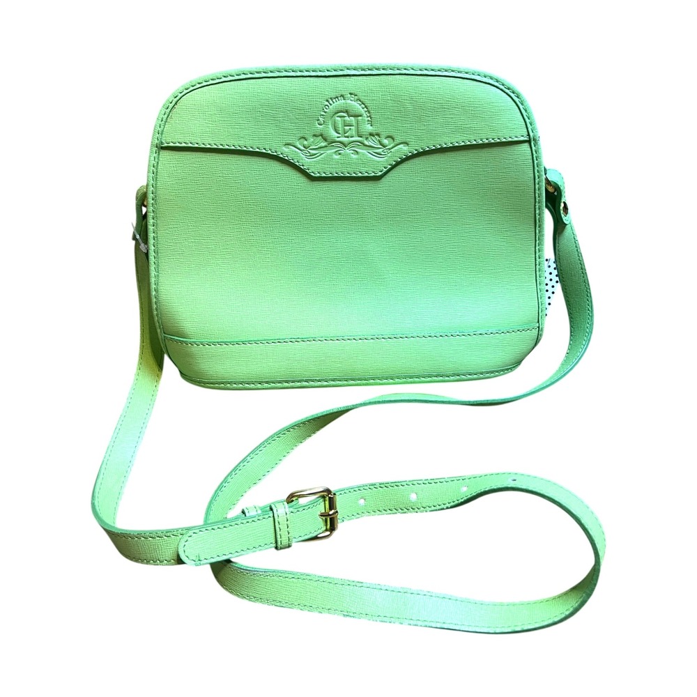 Carolina Herrera Lime Green Textured Leather Crossbody Camera Bag Made in Italy